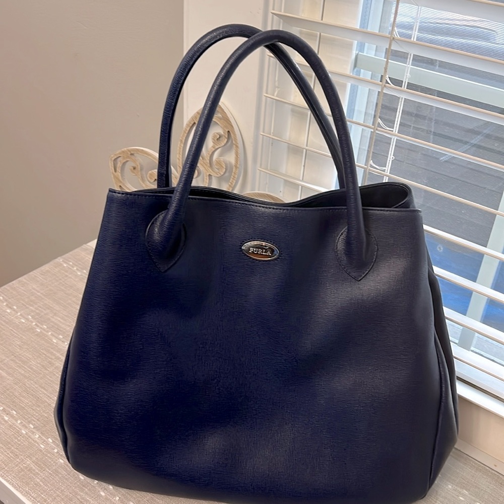 Furla blue saffiano leather tote bag